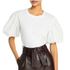 a.l.c. cassandra white puff sleeve elevated basic tee shirt